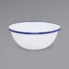Crow Canyon Home V17BLU Vintage 20 Oz. White Round Enamelware Bowl With Blue Rolled Rim