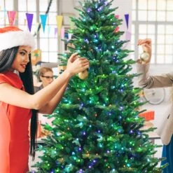 Costway 7-ft Pre-Lit Hinged Christmas Tree 2458 PE And PVC Tips With 450 Lights 7 Costway 7-ft Pre-Lit Hinged Christmas Tree 2458 PE And PVC Tips With 450 Lights -Dalbello shop 330925708 AlternateImage2