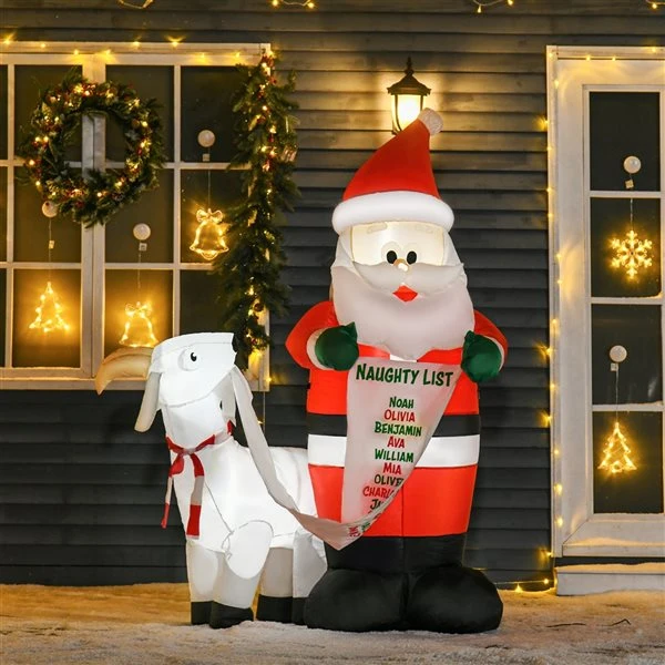HomCom 6-ft Internal Light Santa With Goat Christmas Inflatable 1 HomCom 6-ft Internal Light Santa With Goat Christmas Inflatable
