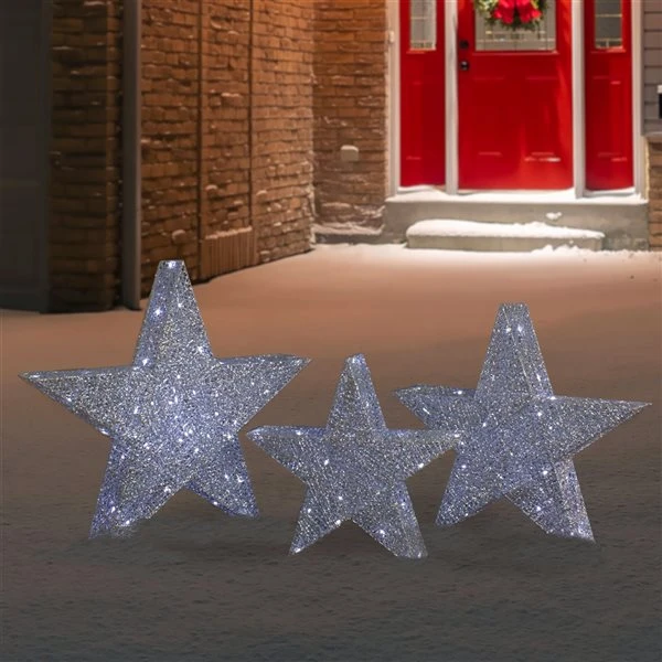 Northlight 24-in LED Silver Stars Outdoor Christmas Decorations - Set Of 3 1 Northlight 24-in LED Silver Stars Outdoor Christmas Decorations - Set Of 3