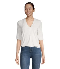 Women's Relaxed Fit V-Neck T Shirt -Dalbello shop 380740 3AFFDHF2 2000 PROD 4 CREAM