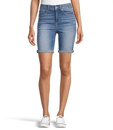 Women's High Rise Bermuda Jean Shorts - Medium Indigo 3 Women's High Rise Bermuda Jean Shorts - Medium Indigo - Image 3