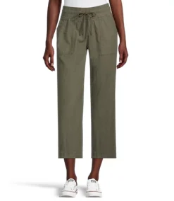 Women's Linen Blend Straight Leg Crop Pants