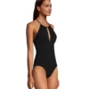 Women's One Piece High Neck Back Tie Swim Suit