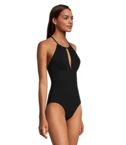 Women's One Piece High Neck Back Tie Swim Suit