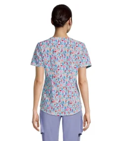 Women's Curved V-neck Print Scrub Top - Petal Peace -Dalbello shop 404663 3FLBHPS23782PPC PROD 2 MULTI