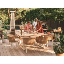 Ensemble à Dîner De Patio Costal Allen + Roth De 7 Pièces En Acier Blanc Avec Coussins Brun Clair Et Trou Pour Parasol -Dalbello shop 73395000c L