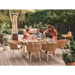 Ensemble à Dîner De Patio Costal Allen + Roth De 7 Pièces En Acier Blanc Avec Coussins Brun Clair Et Trou Pour Parasol -Dalbello shop 73395000d L