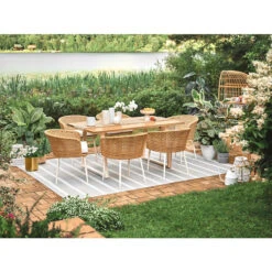Ensemble à Dîner De Patio Costal Allen + Roth De 7 Pièces En Acier Blanc Avec Coussins Brun Clair Et Trou Pour Parasol -Dalbello shop 73395000e L
