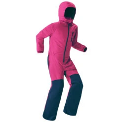 WEDZE Kids’ Ski Suit - 100 Pink/Navy Blue