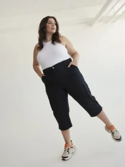 PENN Cotton Capri With Ribbed Waistband - Black -Dalbello shop penningtons 466135 1 2